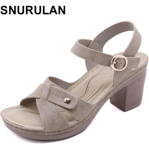 SNURULAN 36-42 Large Size Ladies Sandals New 2020 European And American Metal Buckle Car Line Non-Slip Buckle Thick Heel Female