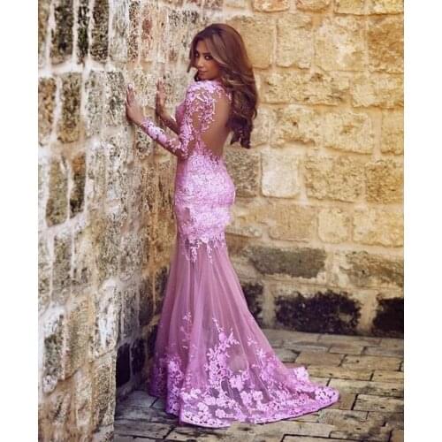 Muslim Mermaid Long Sleeves Tulle Lace Appliques Evening Dresses Dubai Saudi Arabic Long Evening Gown 2021 robes de soirée