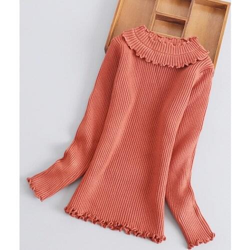 Girls Turtleneck Winter Skinny Pullovers Warm Flowers edge Knit Sweater Toddler Baby Girls Clothes Tight Sweaters 7Y Autumn Kids