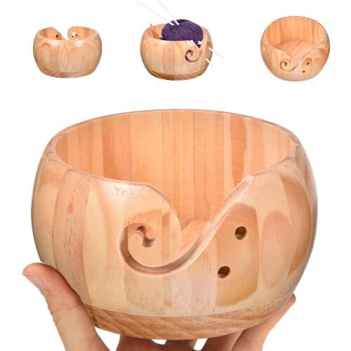 1 Set Dustproof Natural Wooden Wool Yarn Storage Bowl Crochet Knitting Needle Storage Holder Knitting Supplies Organizer