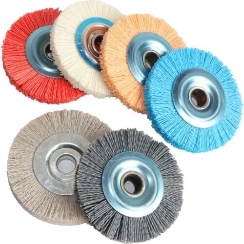1pc 100*16mm 4 Inch Nylon Abrasive Brush Wheel Grit120-600 Polymer-abrasive Wire Drawing Round Polishing Brush wood deburring