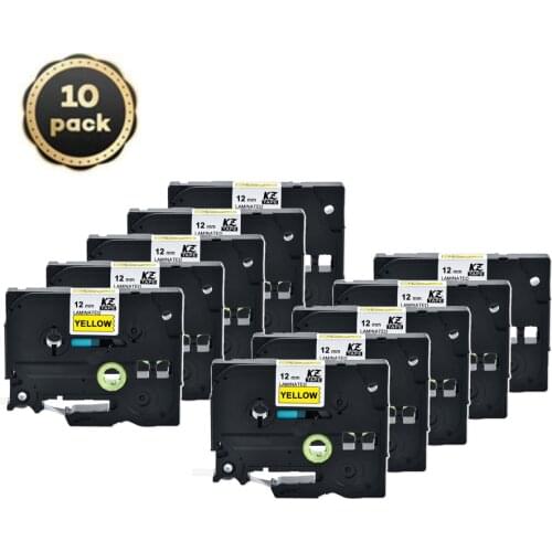 10pcs 12mm Tze631 tze tape Black on Yellow Laminated Label Tape Cassette Cartridge ribbon for p-touch label printer Tze-631