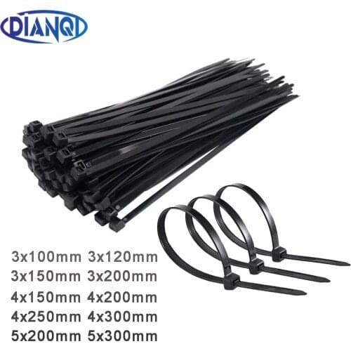 100pcs Self-locking Plastic Nylon Tie Black 3*100mm 3X120mm Cable Tie Fastening Ring 3X200mm Zip Wraps Strap Nylon Cable Tie Set