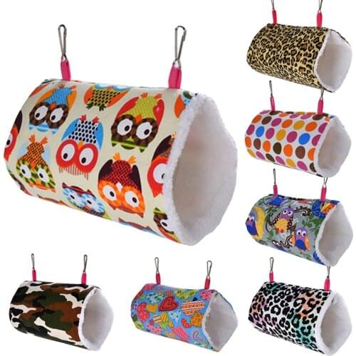 1p 2 Size Cartoon Warm Short Plush Round Parrot Hamster Sugar Glider Hammock Cage Bird Hanging Sleeping Bed Small Pet Toy Supply