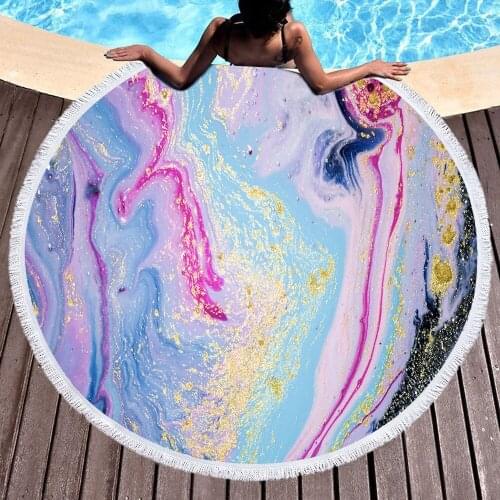 3D Digital Printed Modern Colored Marbling Microfiber Round Bath Towel Swimming-beach Surfers Beach Towel for Men and Women