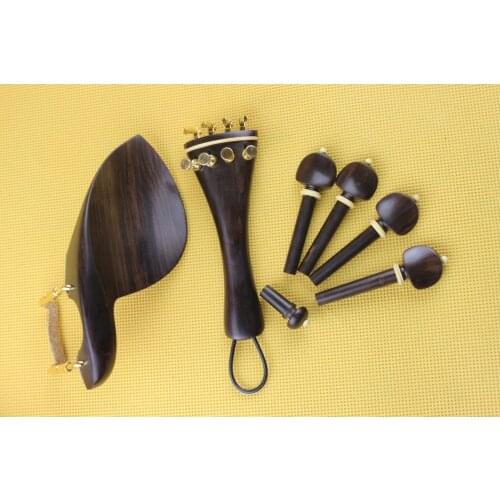 5 set new undyed ebony violin parts 4/4, chinrest, tailpiece, pegs, endpin