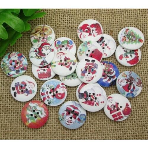50Pcs Mixed Round Christmas Wood Apparel Sewing Buttons For Clothes Scrapbooking Decorative Handicraft Needle DIY Accessories