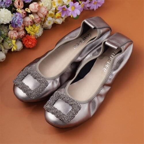 AUCVEE Genuine Leather Square Head Flat Bottom Ballet Dance Shoes Comfortable Womens Single Shoes Ballet Flats Large Size 34-44