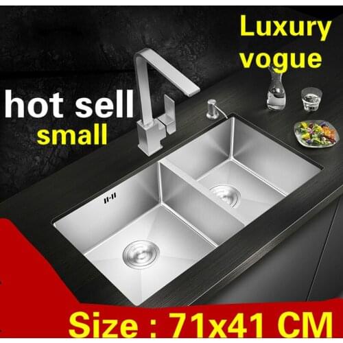 Free shipping Apartment small kitchen manual sink double groove do the dishes standard 304 stainless steel hot sell 710x410 MM