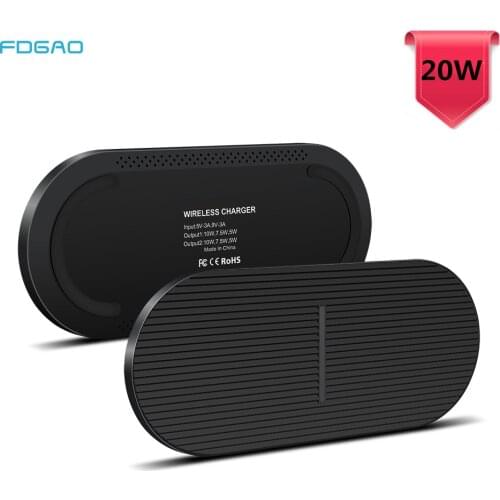 FDGAO 20W Fast Qi Wireless Charger for iPhone 12 11 XS Max XR X 8 Airpods Pro Samsung Galaxy S20 S10 Dual 10W Seat Charging Pad