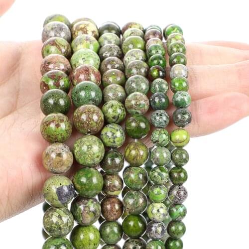 Natural Stone Beads Green Emperor Pine Charm Loose Round Spacer Beads For Jewelry Making Needlework Bracelets Necklace 6/8/10MM