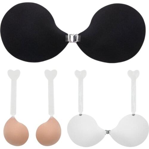 Women Push Up Invisible Strapless Bra with Lift Tape Adhesive Backless Sticky Nipple Cover Front Buckle Breast Pads