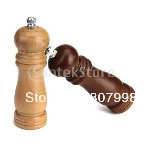 6 inch Wood Wooden Herb Salt Seed Spice Pepper Mill / Grinder / Muller Shaker Kitchen Ware Tool