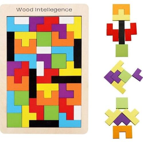 Wooden Tetris Tangram Intelligence Puzzle Children Learning Educational Jigsaw Puzzle Game Toy for Kids Christmas Best Gift