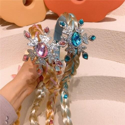 2021 Ice Princess Childrens Crown Headband Girl Baby Cute Wig Long Braid Bow Hair Band for Cute Girl Fashion Hair Accessories