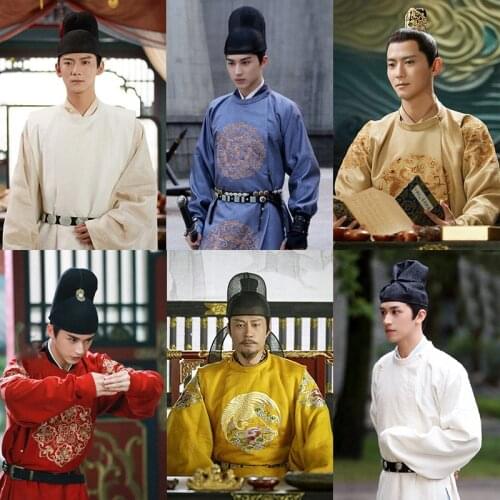 Tang Dynasty Round Neck Long Gown Male Scholar Prince Costume Pei XingJian Embroidery Mens Stage Hanfu Drama Feng Qi Ni Chang