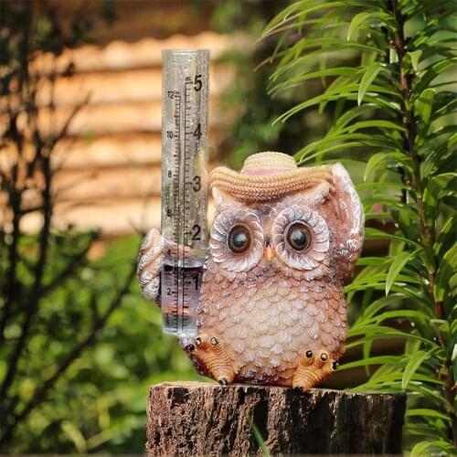 High Quality Owl Rain Gauge Rain Gauge Up to 15mm Measurement Tool For Garden Water Ground Resin Animals Statue