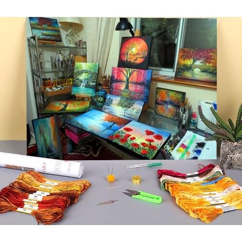 Natural Scenery Busy Day Printed Water-Soluble Canvas 11CT Cross Stitch DIY Embroidery Complete Kit DMC Threads Floss