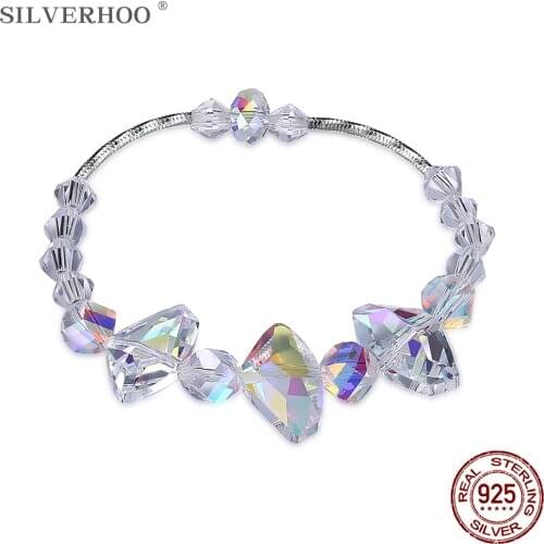 SILVERHOO 925 Sterling Silver Bracelets For Women Irregular Colorful Austria Crystal Charm Bracelet Fine Jewelry Party Gift
