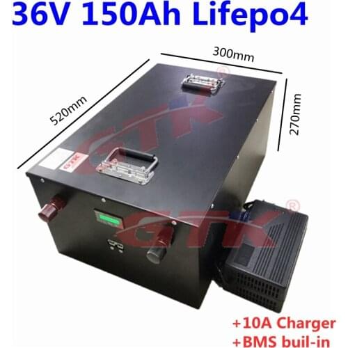 GTK Lifepo4 36V 150Ah lithium battery with BMS LCD indicator for solar pannel energy storage motorhome RV UPS+10A charger