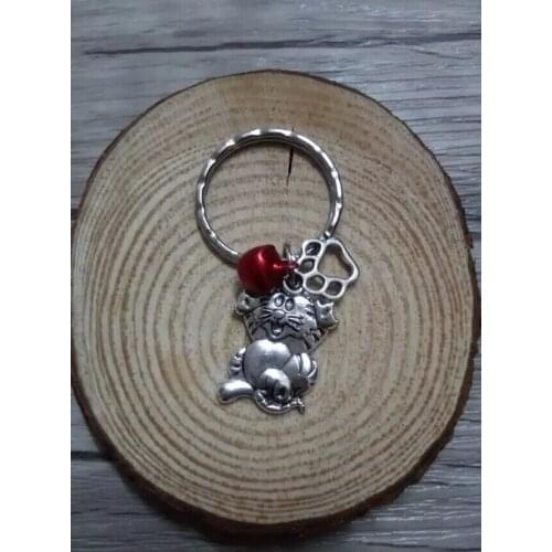 Happy cat &Copper Bell Vintage Silvers Dog Paw Charms Mixed Keychain For Keys Ring Key Chain DIY Accessories D269