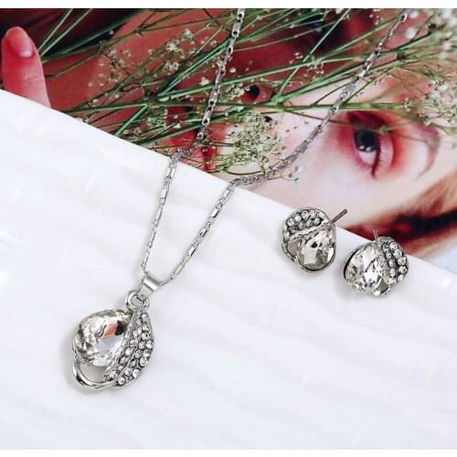 HOCOLE Fashion Wedding Silver Color Leaf Waterdrop Jewelry Set Women Crystal Rhinestone Earring Necklace Pendant New Hot Sale