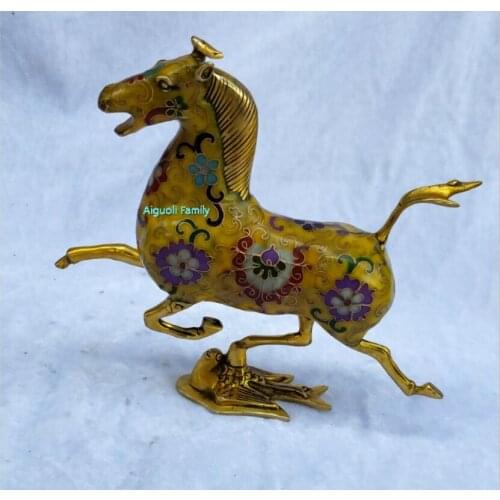 Art Collectible Chinese Old Cloisonne Bronze Carved Flying Horse Statue/Home Decoration Animals Sculpture Horse Model Craft 003