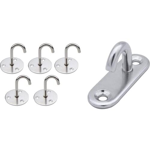 JFBL Hot 5Pack Round Base Ceiling Hook with 6 Pack Ceiling Hooks M5 Oval Open Hooks Pad Eye Plate Anchor Screw Wall Mount Hook