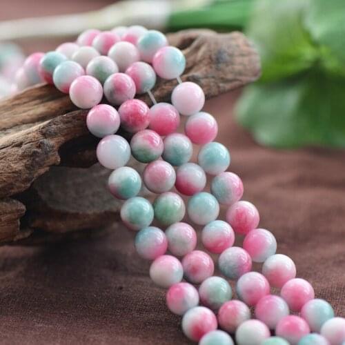 Joanlyn Grade A Natural Multi-tones Pink Cyan White Jade Beads 6mm 8mm 10mm 12mm Smooth Polished Round 15 Inch Strand JA69