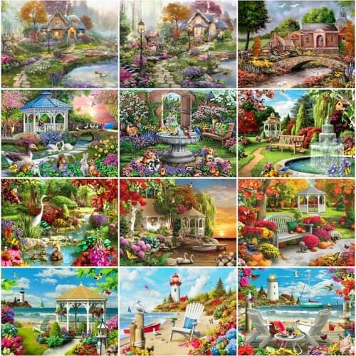 EverShine 5D Diamond Embroidery Garden Natural Full Square Diamond Painting Landscape Picture Of Rhinestone Mosaic Handmade Art