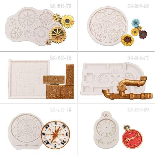 Steampunk Style Clock and Watch Wheel Cogs Gears Collection Silicone Mold for Sugarcraft, Cake Decoration-1