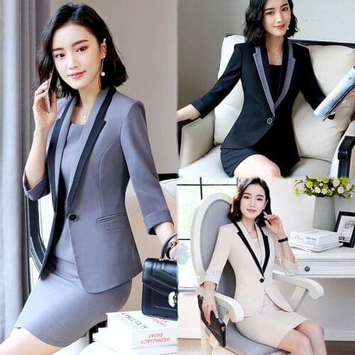 Korean Casual 2 Piece Set Business Work Uniform Office Lady Suit Women Elegant Long Blazer and Sleeveless Dress Suits LS119