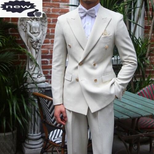 Luxury Italian Designer Mens Formal Two Piece Suits Set Double Breasted Blazer Jacket Slim Fit Pants Suit Business Man Work Sets