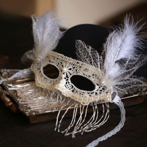 LACE TASSEL HALLOWEEN MASK MASQUERADE PRINCESS MASKS LACE HOLLOW FEATHER WHITE MASK FASHION PROM PARTY WOMAN FLOWER MASKS ADULT