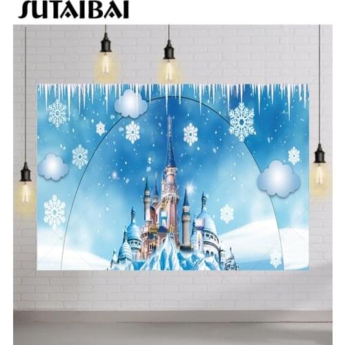 Ice Frozen Castle Birthday Backdrop Decorations Princess Girl Winter Snow Wonderland Photography Background Baby Shower Portrait