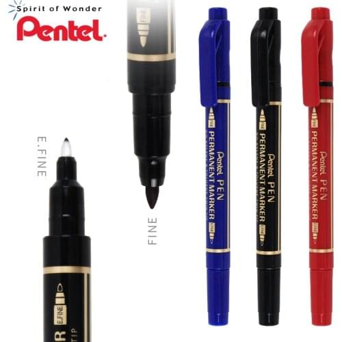 3pcs Japan Pentel N75W Small Double-headed Oily Marker 0.6-1.2mm Multi-material Surface Hook Line Water Resistant Quick-drying
