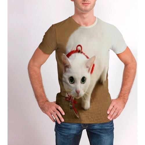 Harajuku men T-Shirt 3D cat Print Casual tee Summer Short sleeve Round neck 2021 Cartoon Funny T Shirt