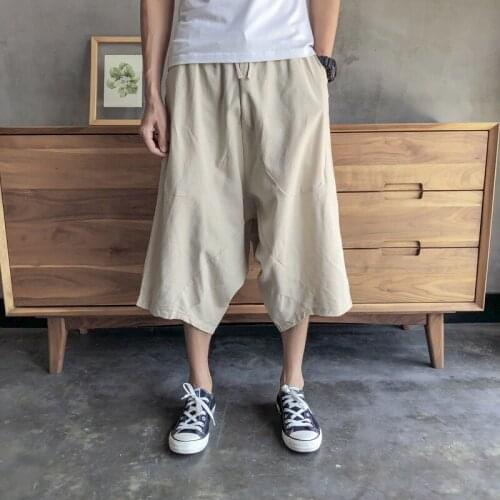 2021 Mens Joggers Pants Harajuku Harem Pants Summer Vintage Chinese Style Sweatpants Fashions Male Cotton Linen Casual