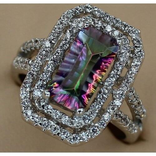 Fleure Esme New pattern Engagement wedding rings for men and women 2019 Rainbow Cubic Zirconia Rhodium Plated R3289 size 8