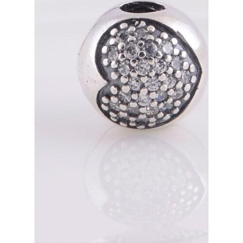 Original 925 Sterling Silver Beads Fit Pandora Bracelets Sparkling Heart Clip Charms Bead for Jewelry Making kralen Wholesale