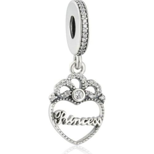 Letter Princess Crown Heart Pendant Charm Fit Brand Bracelets DIY Authentic 925 Sterling Silver Heart Beads For Jewelry Making