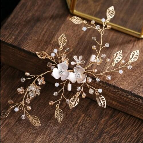 Women Greek Bridal Wedding Hair Accessories Headdress Gold Leaf Flower Headband Hair Comb Clip Hairpin Crown Jewelry Headpiece