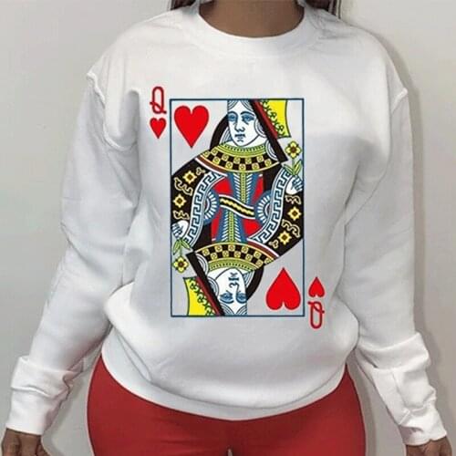Pullover Cheap Tops Poker Face Queen Oversized Sweatshirts Style Womens Hot Sale Poker Printing Casual round Neck T Shirt