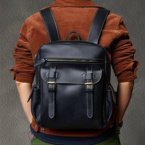 Retro first layer cowhide backpack Summer daily multi-pocket computer small backpack travel bag
