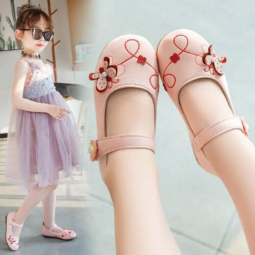 Pink Beige Children princess girls shoes kids single shoes Soft sole embroidery flowers chaussure enfant fille 1 2 3 4 5 6-13T