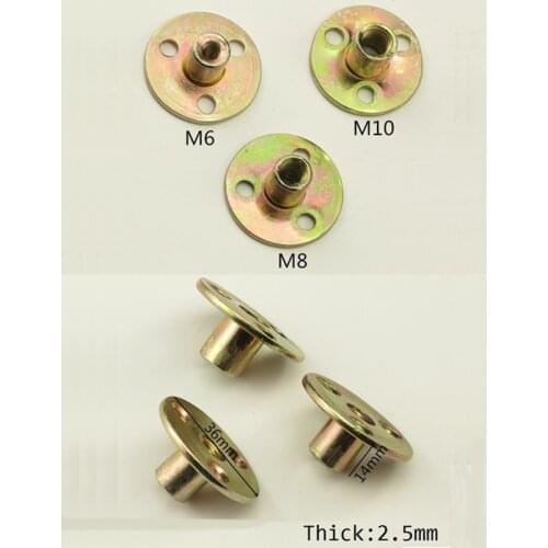 50Pcs Screw On T Tee Nut Connecting Flange Disc With M6 M8 M10 Nut For Sofa Bed Furniture Leg Connector