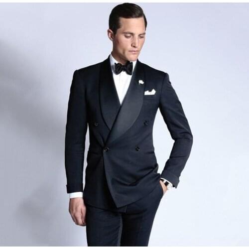 High Quality Double-Breasted Groomsmen Shawl Lapel Groom Tuxedos Men Suits Wedding/Prom Best Man Blazer ( Jacket+Pants+Tie) A102