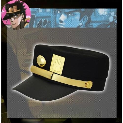 Japan Anime JoJos Bizarre Adventure Golden Wind Kujo Jotaro Cosplay Hats Joseph Army Military JOJO Cap Hat+Badge Comic-con Gift