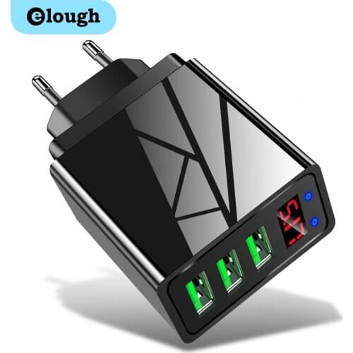 Elough 3 USB Charger for iPhone Samsung Xiaomi Digital Display Total Max 3.1A Fast Charging Tablet Mobile Phone Charger EU US UK