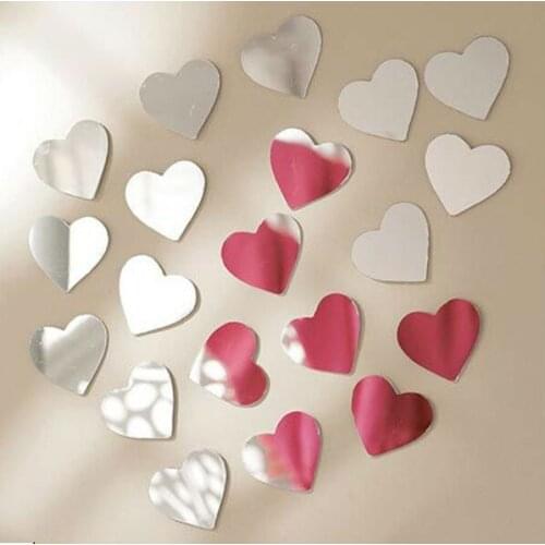Hot selling 6x6cm heart wall mirror sticker , acrylic wedding wall mirror decals&murals